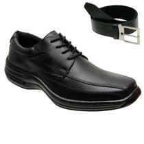 Sapatos Social Couro Bico Quadrado De Amarrar + Cinto Masculino