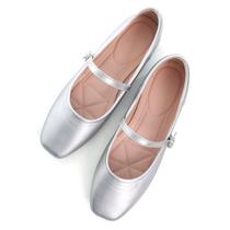Sapatos TN TANGNEST Mary Jane Ballet Flats de couro prateado para mulheres Sapatos TN TANGNEST Mary Jane Ballet Flats de couro prateado para mulheres