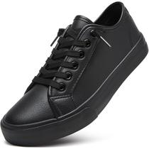 Sapatos XRH Slip on femininos de couro PU, tênis pretos