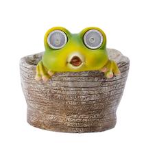 Sapo de resina de vaso de flores com olhos solares de LED, decoração de jardim