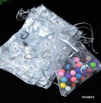 Saquinho de organza fita Cetim 12x17 Coração Prata (100 Und)