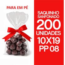 Saquinho Transparente PP 10X19 com 200un Celofane Sanfonado Fundo
