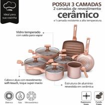 Sartin Cook Conjunto de Panelas Mimo Style 7 Peças Champanhe PS7JC com 2 Panelas 2 Caçarolas 1 Frigideira 1 Grill 1 Leiteira para Fogão Elétrico e a G