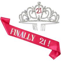Sash and Crown Set Juvale 21º aniversário e finalmente 21 para ela Sash and Crown Set Juvale 21º aniversário e finalmente 21 para ela