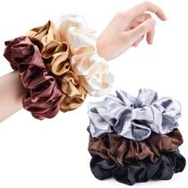 Satin Scrunchies CEELGON Brown Black Coffee para mulheres, 16 cm, pacote com 6 Satin Scrunchies CEELGON Brown Black Coffee para mulheres, 16 cm, pacote com 6