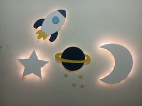 Saturno Foguete Lua Estrela Todos Com Led Decoração Bebe 4pc