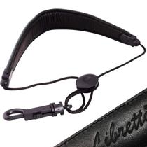 Sax Strap Libretto Junior/pescoço pequeno acolchoado em couro preto puro Sax Strap Libretto Junior/pescoço pequeno acolchoado em couro preto puro