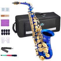 Saxofone alto EASTROCK azul escuro/dourado E plano com kit completo