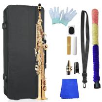 Saxofone Sax Sib Soprano Reto Laqueado Dourado + Case Luxo