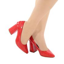 Scarpim verniz vermelho salto bloco alto