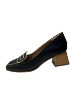 Scarpin Azul Marinho Couro Legitimo Salto Bloco