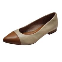 Scarpin Baixo Bicolor Couro Chestnut/Skin