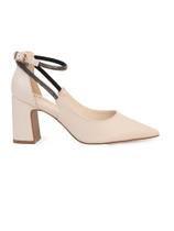 Scarpin Bebecê Salto Alto Bloco Detalhe Strass e Fivela Palmilha Comfy