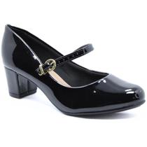 Scarpin Beira Rio Boneca Verniz Fivela Salto Bloco - Preto Scarpin Beira Rio Boneca Verniz Fivela Salto Bloco - Preto