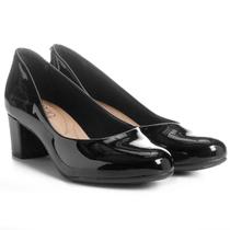 Scarpin Beira Rio Boneca Verniz Salto Bloco Baixo - Preto