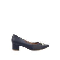 Scarpin bico fino detalhe enfeite usaflex couro