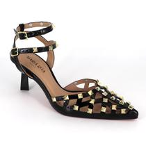 Scarpin Bico Fino Envernizado Spikes Solado Vermelho Helena Scarpin Bico Fino Envernizado Spikes Solado Vermelho Helena