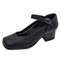 Scarpin Boneca Quadrado Couro de Carneiro Azul Marinho