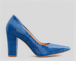 Scarpin CBK Salto Alto Grosso Couro Cobra Azul Scarpin CBK Salto Alto Grosso Couro Cobra Azul