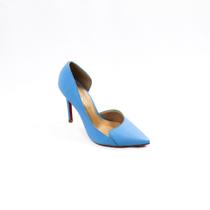Scarpin Chic Line Luxo Couro Azul Celeste Salto 12