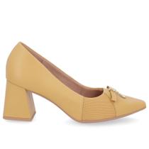 Scarpin Couro Amarelo Mel Salto Bloco Pingente