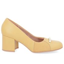 Scarpin Couro Amarelo Mel Salto Bloco