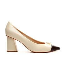 Scarpin Couro Off White Salto Bloco Médio Cecconello 2395003-1