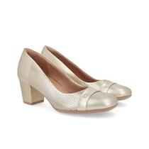 Scarpin Couro Usaflex Salto Bloco Medio Boneca Preto ou Dourado Metalizado UC1101