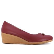 Scarpin Couro Vermelho Salto Plataforma Enfeite