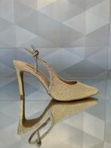 Scarpin Dourado Glitter com Strass Prata