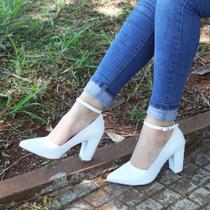Scarpin Dravanna Salto Alto Bloco Onda Branco