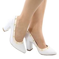 Scarpin Dravanna Salto Alto Bloco Spike Branco