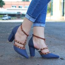 Scarpin Dravanna Salto Alto Bloco Spike Jeans Azul