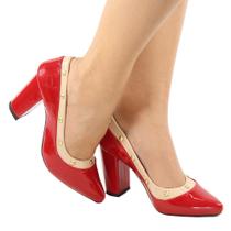 Scarpin Dravanna Salto Alto Bloco Spike Vermelho