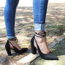 Scarpin Dravanna Salto Alto Bloco Toe Preto