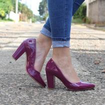 Scarpin Dravanna Salto Alto Bloco Verniz Roxo