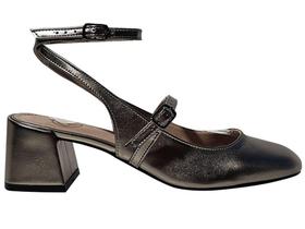 Scarpin Elegante Metalizado Versatil Pewter Mary Jane