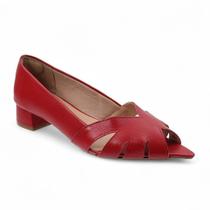 Scarpin Elegante Salto Baixo Couro Legítimo Gisele Vermelho -