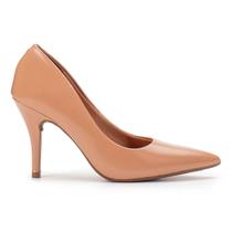 Scarpin Fechado Salto Alto Bico Fino Ultra Confortável Godiva Verniz Nude