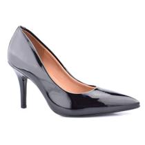 Scarpin Fechado Salto Alto Bico Fino Ultra Confortável Godiva Verniz Preto