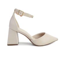 Scarpin Feminino Bebecê Salto Bloco 7cm Bege - T701