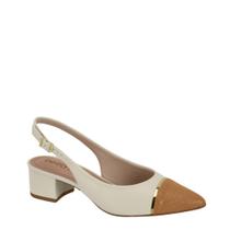 Scarpin Feminino Bico Fino Salto Slingback Beira Rio 4182237 - Branco Off/Camel - 38