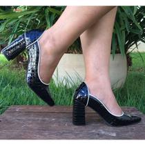 Scarpin feminino confort preto croco tendência valle shoes