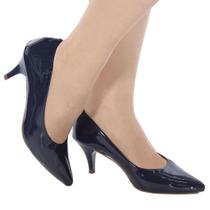 Scarpin Feminino Confort verniz marinho salto baixo valle shoes