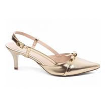 Scarpin Feminino Dourado Salto Fino 6 cm em Napa com Fivela Ajustável 600.12C