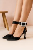 Scarpin Feminino Fivela Pedraria Salto Taça Bico Fino 198