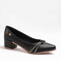 Scarpin Feminino Nó Strass Salto Bloco Baixo Conforto Original Azzav
