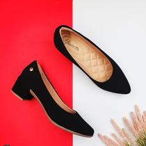 Scarpin feminino nobuck salto baixo confortável elegante moda casual