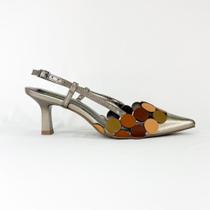 Scarpin feminino prata envelhecido com círculo em tons terrosos 1813