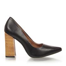 Scarpin Feminino Preto Salto Bloco Cortiça